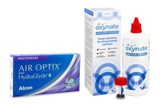 Air Optix Plus Hydraglyde Multifocal (3 linser) + Oxynate Peroxide 380 ml med etui